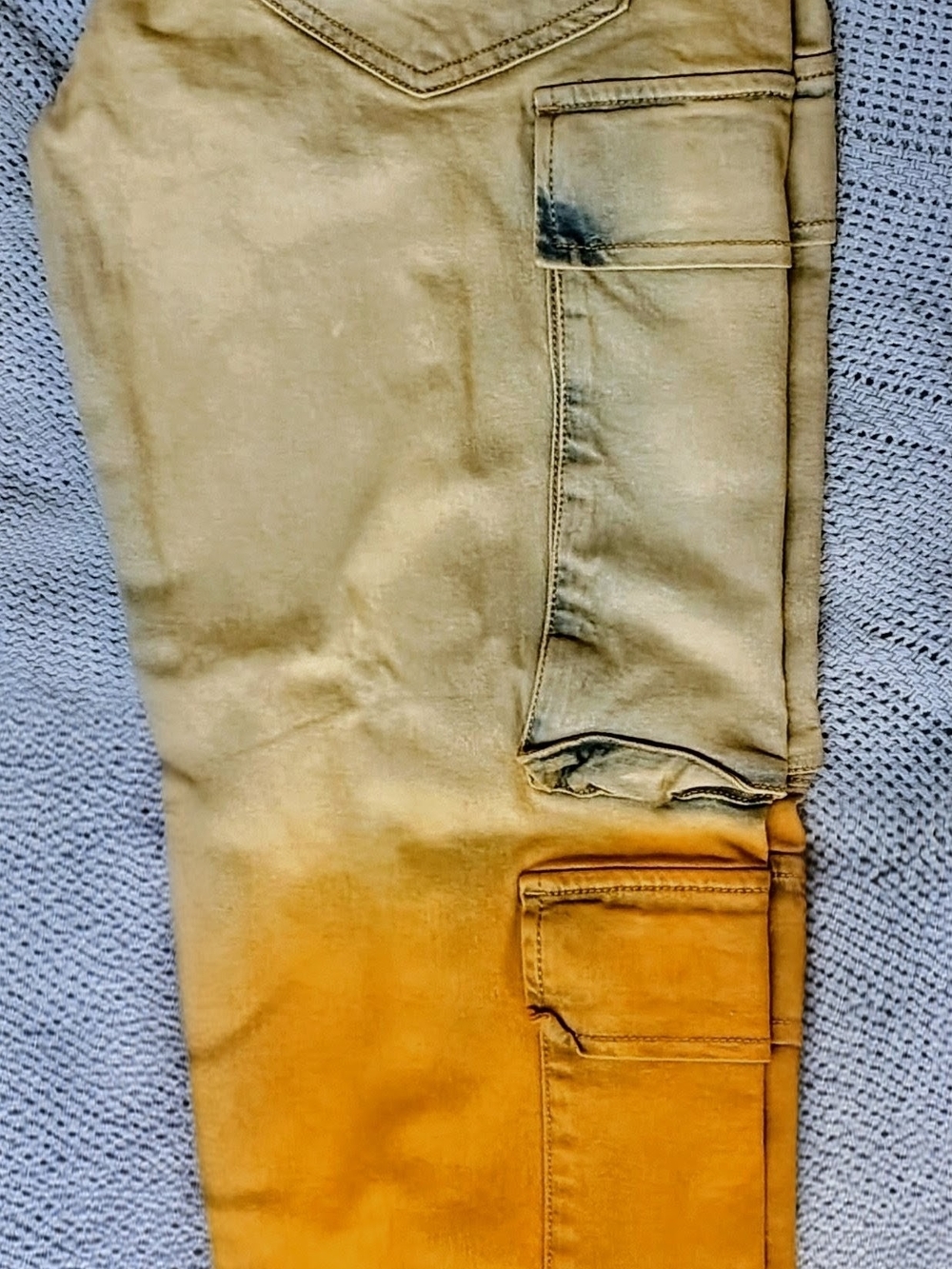 NWT KDNK Men’s Slim Cargo Jeans Blue Mud Yellow Tint Wash Size 36